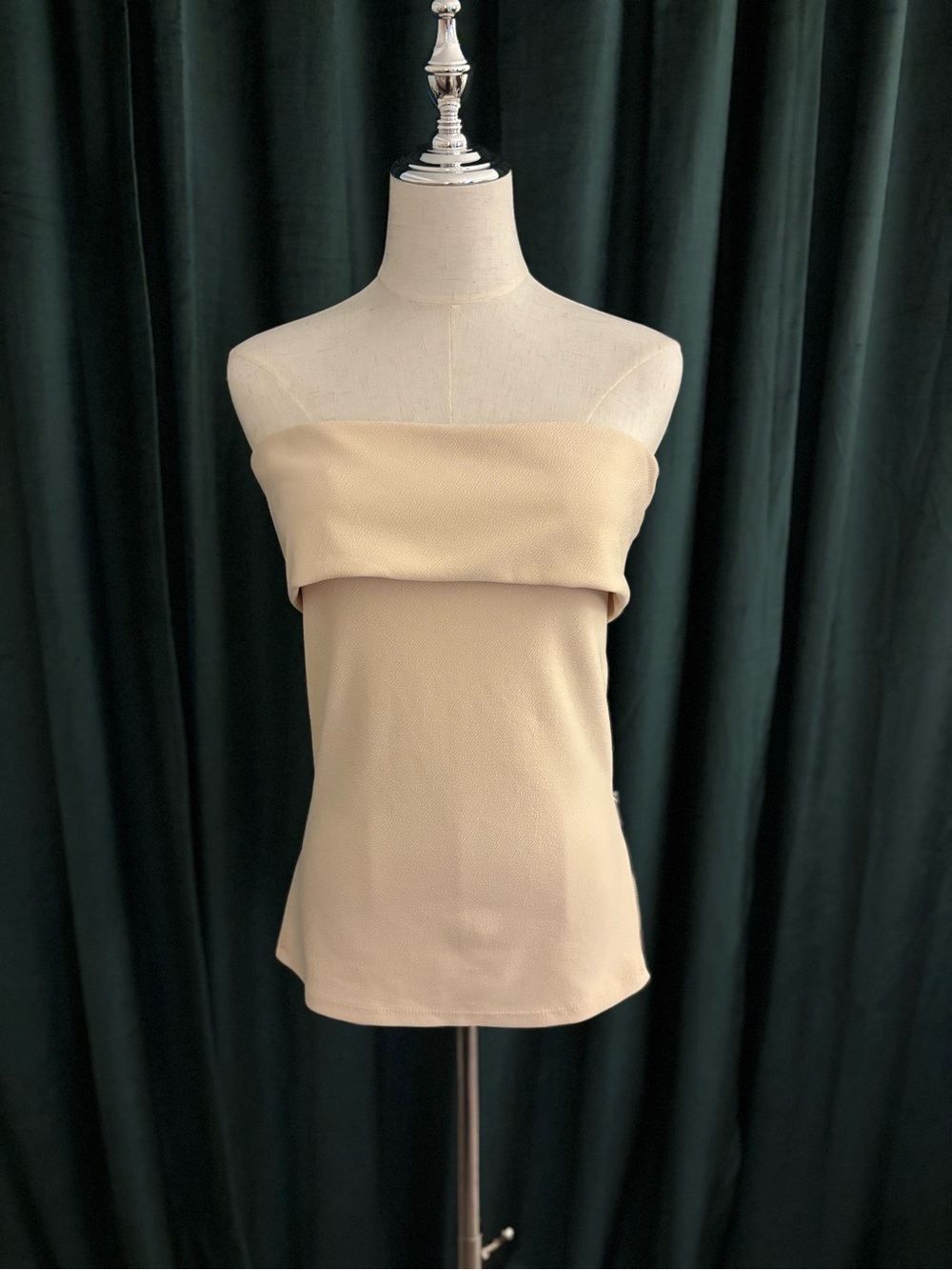 Zara Fold-Over Strapless Top in Light Beige